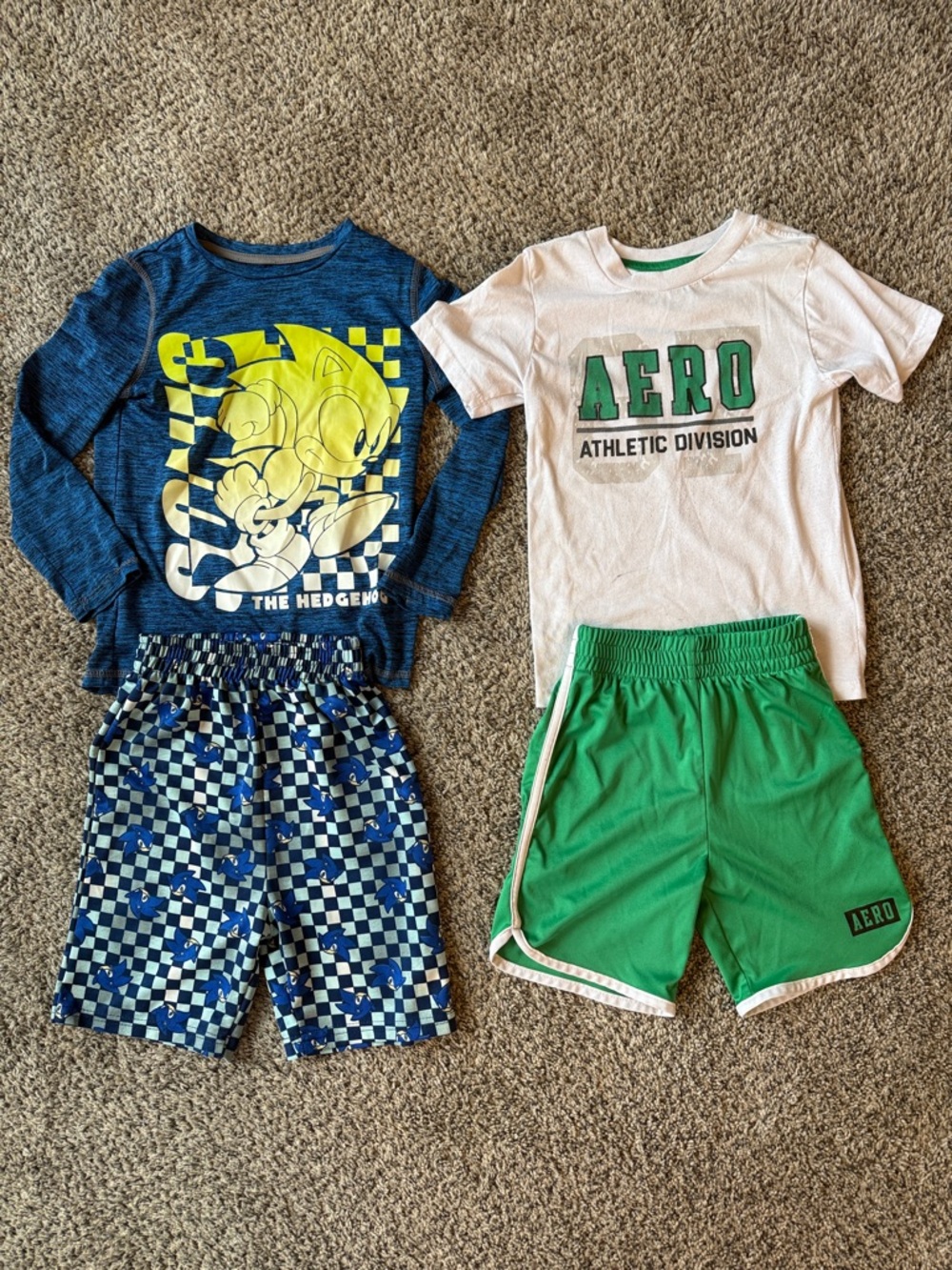 Set of Two Kids Outfits Aeropostale and Sonic with Shorts and Shirt Boy Sz 7